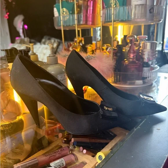 Yves Saint Laurent Black Heels with Gold Accents